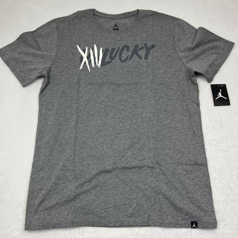 Air Jordan XIII Unlucky Shirt‎ Men Extra Large Cool Gray Jumpman Short Sleeve XL